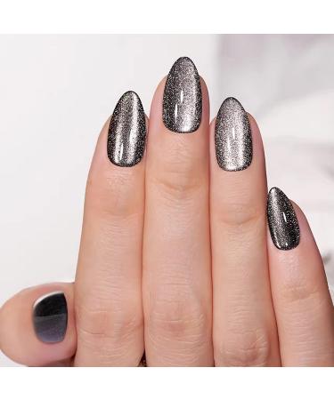 Black Cat Eye Press on Nails Fake Nails with Glue Acrylic Square Press on Nails Short Black Cat Eye False Nails Short Almond Press on Nails Black - Buy Online on GoSupps.com