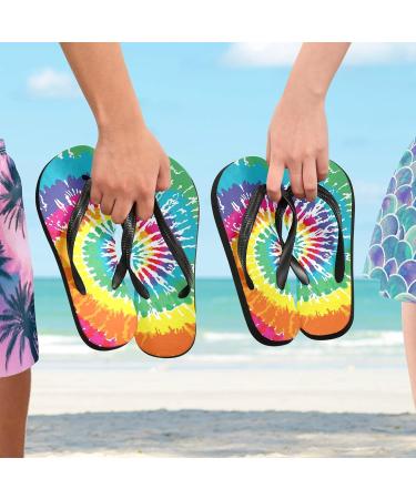 XXL Mnsruu Batik Flip Flops - Multicolored Rainbow Water-Color Design for Home Hotel Spa & Travel - Buy Online on GoSupps.com