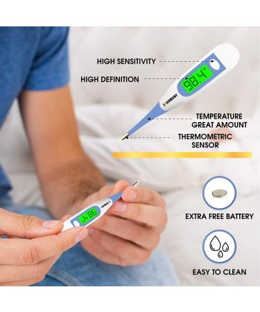 Fast Reading Digital Thermometer for Adults & Babies | Backlight Display, Memory Recall, C/F Switchable | Oral & Rectal Thermometer for Fever | Light Blue - Buy Online on GoSupps.com
