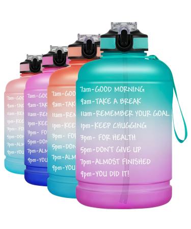 BOTTLE BOTTLE Large Half Gallon/64oz motivational Water Bottle with Straw& Handle (blue purple)
