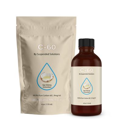 Suspended Solutions - C-60 MCT - 4oz -99.9% Pure C-60 in Organic Extra Virgin MCT Oil - 100% Solvent Free - 108mg Active C60 - Glass Bottle - Carbon 60
