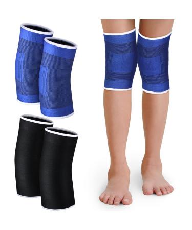 2 Pairs Kids Knee Brace for Girls Boys Children Patella Brace Support Knee Compression Sleeves Kids Knee Sleeve Kids Volleyball Knee Pads for Basketball Volleyball Gymnastics Sports  Blue and Black