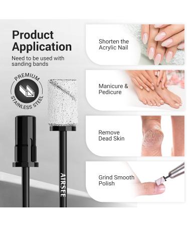 AIRSEE Nail Drill Mandrel Bit - Professional Stainless Steel Efile Head for Cuticle & Dead Skin Removal | Classic Black Acrylic Tip Manicure Tool - Buy Online on GoSupps.com