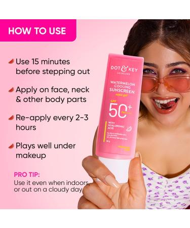 Dot And Key Watermelon Hyaluronic Cooling Sunscreen SPF 50 PA+++ | Lightweight UV & Blue Light Protection | No White Cast | Boosts Vitamin D Absorption | 1.70 FL Oz - Buy Online on GoSupps.com
