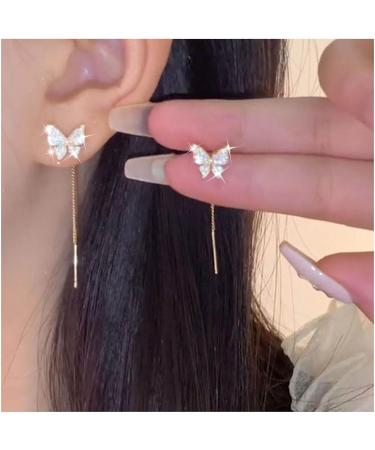 Vintage Crystal Butterfly Chain Earrings | Gold Bar Tassel Threader Jewelry for Women | Elegant CZ Ear Climbers - Buy Online on GoSupps.com