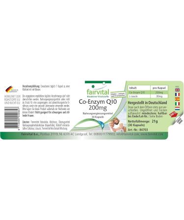 Fairvital | Co-enzyme Q10 200mg VEGAN - Highly dosed - 30 caps - ubiquinone - Buy Online on GoSupps.com