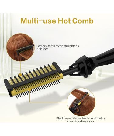DAN Mini Electric Hot Comb for Wigs & Afro Hair - Anti-Scald Straightening Comb | Ceramic Dual Voltage Hot Comb Hair Straightener in Gold - Buy Online on GoSupps.com