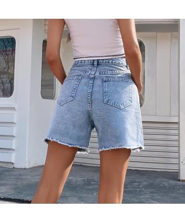 FUMOOD Women's Mid Waist Baggy Bermuda Denim Shorts - Light Blue, Large - Buy Online on GoSupps.com