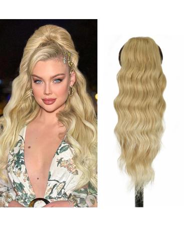 Aikaa curls cord strain pore hair hair extension wavy curly ponytail extension synthetic hair part ponytail extension for women (60cm 27/613#) 60cm 27/613#