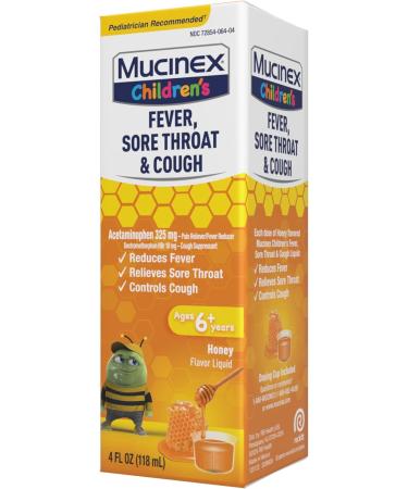 Mucinex Children's Fever & Cough Relief - Multi-Symptom Cold Medicine Honey Flavor 4 Fl Oz - International Shipping Available - Buy Online on GoSupps.com