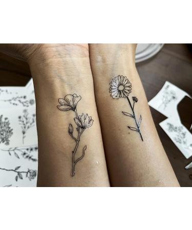 Kotbs Realistic Tiny Branch Black Flower Temporary Tattoos - Pack of 18 Sheets | Small Bouquet Wild Plant Floral Fake Tattoos for Women, Girls, and Kids - Buy Online on GoSupps.com