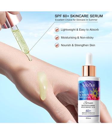 Face Serum SPF 60+ | Invisible Daily Sunscreen with Hyaluronic Acid & Niacinamide | Lightweight 24h Moisturizing Protection for Women - Buy Online on GoSupps.com