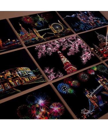 Magic Scratch Art Paper 7.9x5.5 - Rainbow Landscape Engraving DIY Crafts Set for Adults & Kids - 12 Sheets Scratch Postcards, Drawing Pens & Tools - Fireworks Series - Buy Online on GoSupps.com