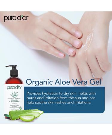 PURA D'OR 16 Oz ORGANIC Aloe Vera Gel - Unscented - All Natural - ZERO Artificial Preservatives - Deeply Hydrating & Moisturizing - Sunburn Bug Bites Rashes Small Cuts Eczema Relief - Skin & Hair Unscented 16 Ounce (Pac  - Buy Online on GoSupps.com