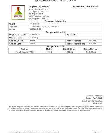 ProHealth TMG Amino Acid Blood Pressure (Trimethylglycine - Betaine Anhydrous Supplement) - Methylation Support 250 Grams Bulk Powder Longevity 8.8 Ounce (Pack of 1) - Buy Online on GoSupps.com