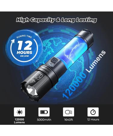 LEMihui 120000 Lumens Rechargeable LED Flashlight 2-Pack - Super Bright Handheld Flashlight for Camping and Hiking with 5 Light Modes and IPX6 Waterproof Design - Buy Online on GoSupps.com