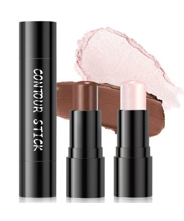 HOSAILY Dual-Ended Highlighter Contour Stick 2 in 1 Cream Contour & Highlighter Bronzer Stick Waterproof and Long Lasting Contour Wand Non-greasy Face Contouring Pen for All Skin Tone(02)
