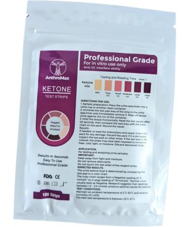 AnthroMax Ketone Keto Test Strips - Professional Grade Testing For Your Ketogenic Paleo Atkins & Diabetic Diets (100 Strips) - Buy Online on GoSupps.com