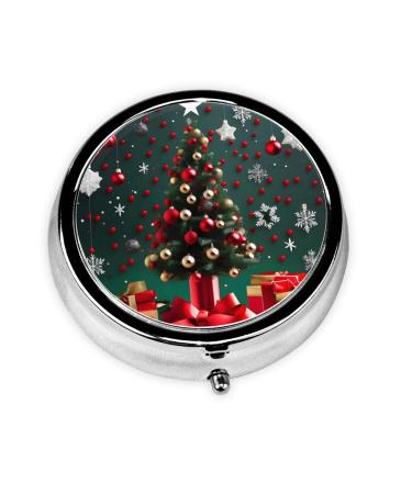 Round Ball Christmas Treeround Pill Box 3 Compartment Round Pill Box Organizer # Portable Travel Pill Box for Traveling. Black