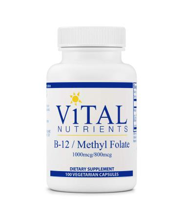 Vital Nutrients - Vitamin B12 / Methyl Folate - Supports Healthy Brain Cell Function - 100 Vegetarian Capsules per Bottle