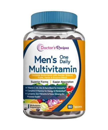 Doctor's Recipes Multivitamin for Men Daily Men's Multivitamin Supplement with Vitamins Minerals Veggies Fruits & More Non-GMO & No Gluten Immune Energy & General Health 90 Tablets