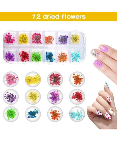 Dried Flowers Nail Stickers - 36 Pc 3D Resin Flower Art Kit with Curved Tweezer | DIY Nail Decor Accessories - Buy Online on GoSupps.com
