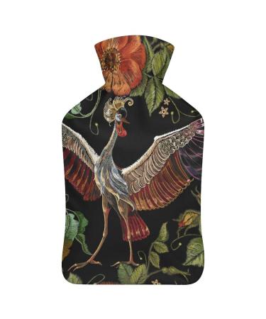 Birds Flowers Hot Water Bottle With Cover Plush Bed Bottle Hand Warmer For Adults And Children 26.5X15.3cm