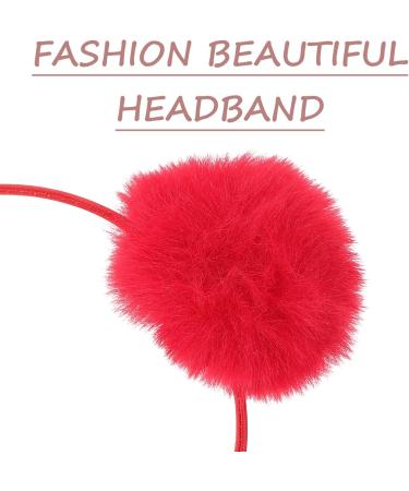minkissy Plush Ball Headband Fluffy Pom Pom Headband Cat Ear Headpieces Christmas Party Hair Accessory for Women Kids Red - Buy Online on GoSupps.com