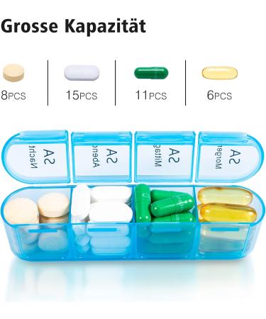 Weekly Pill Organizer Box - 7 Day Medicine Compartment Holder (Blue) | Large 4 Compartments for Easy Medication Management | Ideal for Evening Use - Buy Online on GoSupps.com