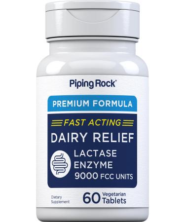 Piping Rock Dairy Relief Pills 9000 FCC | Fast Acting Tablets | 60 Count | Lactase Enzyme Supplement | Premium Formula | Vegetarian Non-GMO Gluten Free