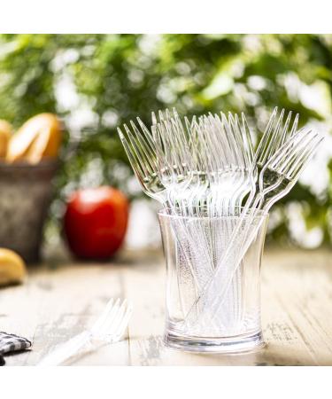 100 Pack Clear Plastic Forks - Heavyweight Disposable Utensils with Elegant Engraved Design - Buy Online on GoSupps.com