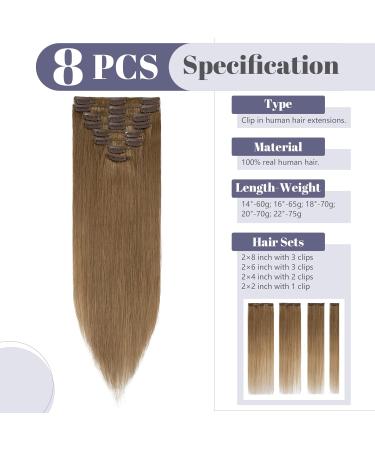 Clip-in Real Hair Extensions | 100% Remy Human Hair | Light Brown #6 | 8 Wefts | Affordable 18 (45cm) Hairpiece - Buy Online on GoSupps.com