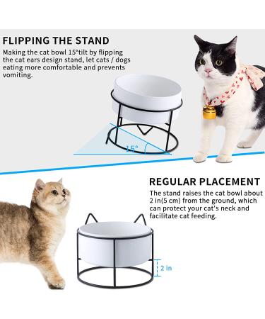 ZONEYILA 32oz Raised Ceramic Pet Bowl for Cats and Small Dogs - Elevated Cat Bowl - Dishwasher Safe - White Bowl with Black Stand - Buy Online on GoSupps.com