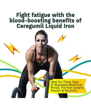 Ceregumil Liquid Iron Supplement with Vitamin B12 - Iron Support for Anemia - Folic Acid - Natural Lemon Flavor - 8.45fl oz - Buy Online on GoSupps.com