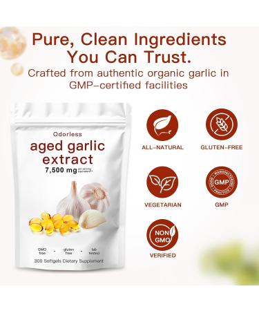 Aged Garlic Extract-300 Count 7500mg Odorless Organic Garlic Capsules Supplement for Heart & Immune Support Vegetarian Non-GMO All-Natural Softgels 2-Year Matured for Antioxidant Wellness - Buy Online on GoSupps.com
