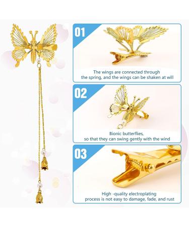 3D Moving Butterfly Hair Clips - Set of 12 Gold Hollow Tassel Hairpins for Women and Girls - Cute Butterfly Hair Accessories - Style 1 - Buy Online on GoSupps.com