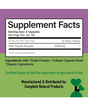Complete Natural Products Pure Organic Milk Thistle Capsules - 500 mg Silymarin Powder 100 Pills 100 Count (Pack of 1) - Buy Online on GoSupps.com