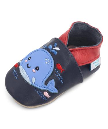 Dotty Fish Soft Leather Baby Shoes for Boys. Toddler Shoes. Non Slip. Animal Designs for Boys and Girls. 0-6 Months - 4-5 Years 6-12 Months Navy Whale