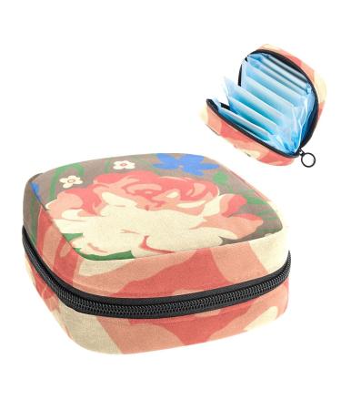 GIAPB Period Bag Sanitary Napkin Storage Bag Period Pouch Travel Makeup Bag Watercolor Red Flower Color3836