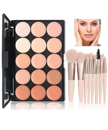 Wishesmar Concealer Palette Color Corrector Eye Rings Fit You Make Up Camouflage Concealer 15 Shades Color with 8 Sticks Make-up Brush for Daily and Professional Make Up #B 15 Gram Concealers #2