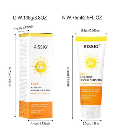 KISSIO Sunscreen For Face,with Zinc Oxide and Titanium Dioxide,Broad Spectrum Sunscreen,SPF 50,Hydrating Mineral,Non-greasy,Suitable for Sensitive Skin,2.5 FL OZ - Buy Online on GoSupps.com