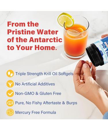 Antarctic Krill Oil 1200 mg Omega 3 Supplement, Omega 3 Krill Oil Softgels w/EPA, DHA, Astaxanthin & Phospholipids for Brain & Antioxidant, Sustainably Sourced, No Fishy Aftertaste, 120 Softgels 120 Count (Pack of 1) - Buy Online on GoSupps.com