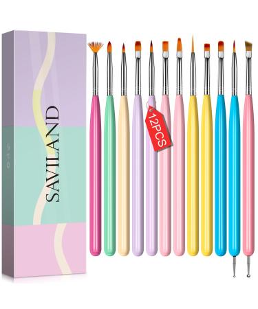 Saviland Nail Art Brush Set - 12pcs Professional Nail Design Brush Set with Double-End Dotting Gel Nail Brushes, Nail Painting Brush, Nail Extension Gel Liner Brush Nail Pens for Nail Art DIY B1-Gel Nail Art Brush