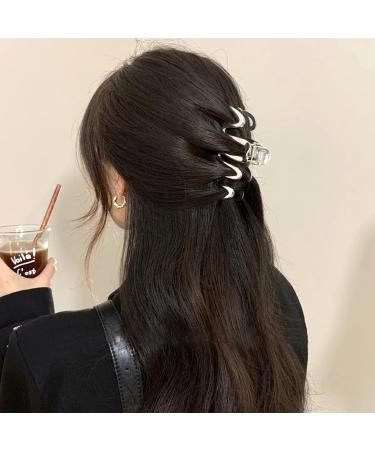 Silver Geometric Wave Hair Claw for Women - Metal Hair Clip Barrette Hairpin Accessory - Buy Online on GoSupps.com