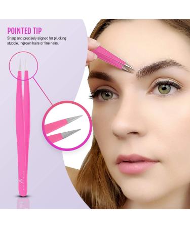 Andlane Tweezers Set - Professional 5-Piece Stainless Steel Precision Tweezer for Men & Women - Facial Hair Removal, Eyebrow Shaping, Splinters & Ingrown - Pink - Buy Online on GoSupps.com