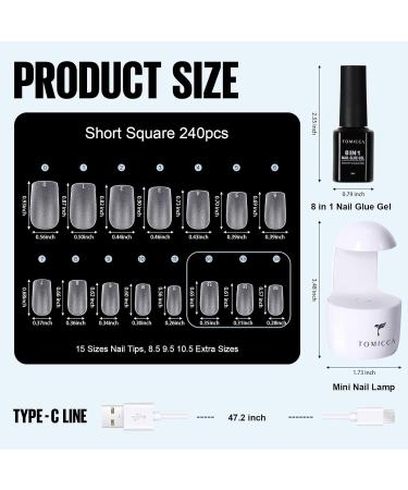 Tomicca Nail Tips and Glue Gel Kit | 8-in-1 Nail Glue | 240pcs Soft Gel Full Cover Nail Extensions | UV Lamp Included | Perfect for Nail Art at Home - Buy Online on GoSupps.com