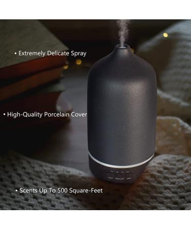 300ML Ceramic Ultrasonic Aromatherapy Diffuser & Humidifier - Quiet Essential Oil Infuser with 7 Lights for Large Room - Black - Buy Online on GoSupps.com