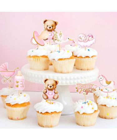 Keaziu 32 Pack Baby Girl Cupcake Toppers It's a Girl Cupcake Picks Pink Bear Nipple Feeder Trojans Stroller Baby Shower Birthday Party Decoration Pink Girl - Buy Online on GoSupps.com