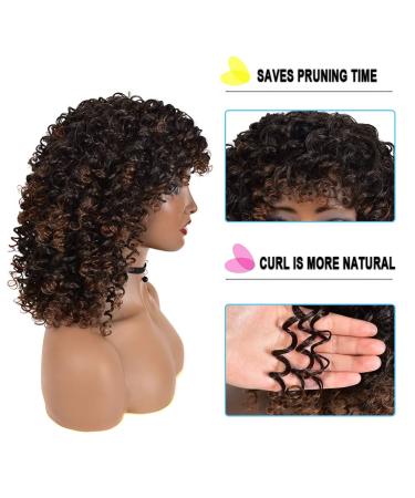 Premium Short Synthetic Curly Afro Wig for Black Women with Bangs - Mixed Brown #2/33 - Buy Online on GoSupps.com