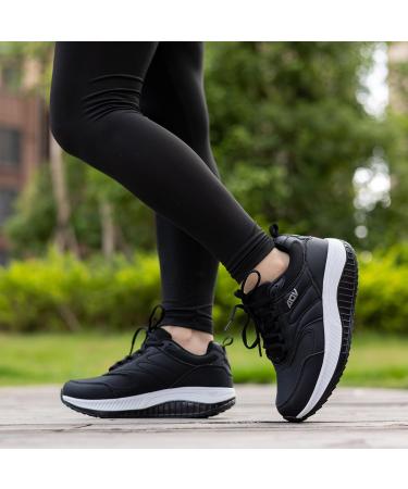 QAUPPE Women's Walking Shoes with Arch Support - Wide Plantar Fasciitis Sneakers for Foot Pain Relief - Size 8 Wide - Black - Buy Online on GoSupps.com